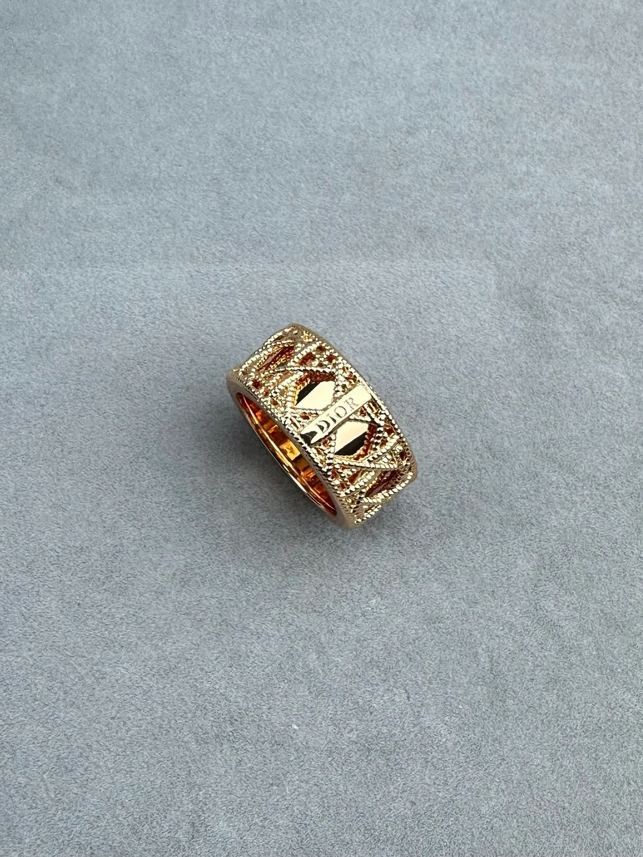 Gold and Silver Openwork Geometric Lattice Wide Band Rings 4