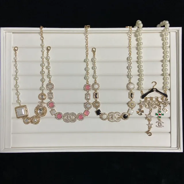 Gold and Silver Tone Crystal Chain Link Geometric Triangle Necklaces 2