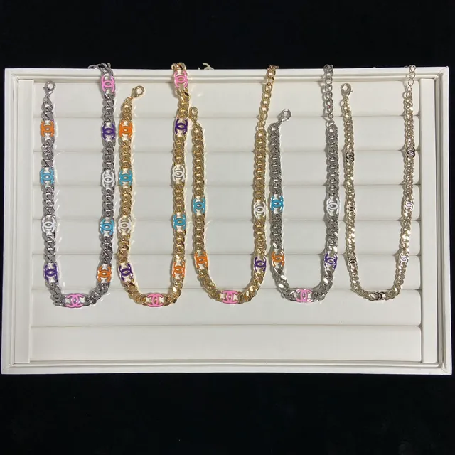 Gold and Silver Tone Crystal Chain Link Geometric Triangle Necklaces 3