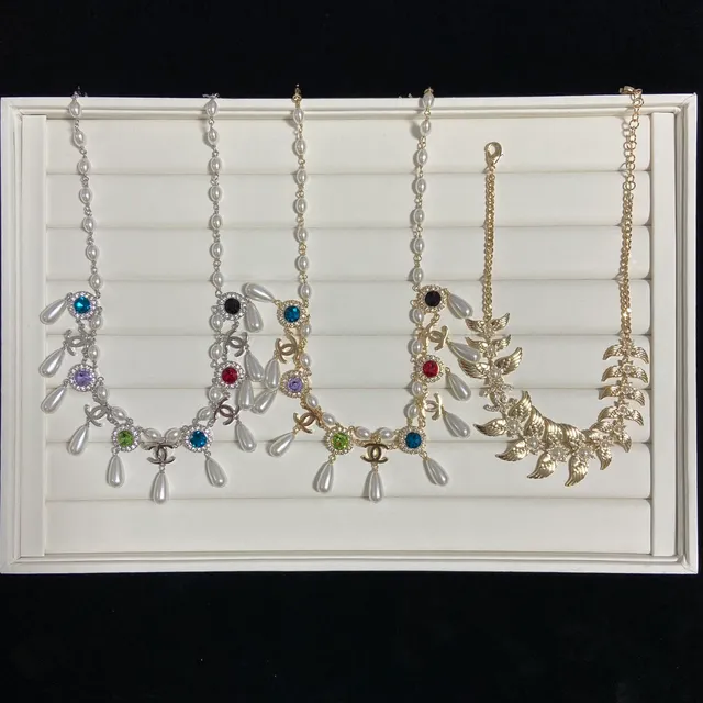 Gold and Silver Tone Crystal Chain Link Geometric Triangle Necklaces 4