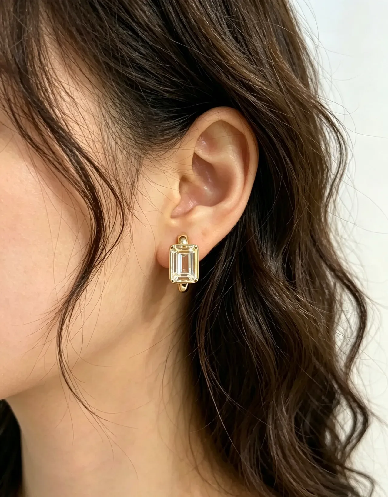 Gold and Silver Tone Rectangular-Cut Stone Hinged Hoop Rings 2