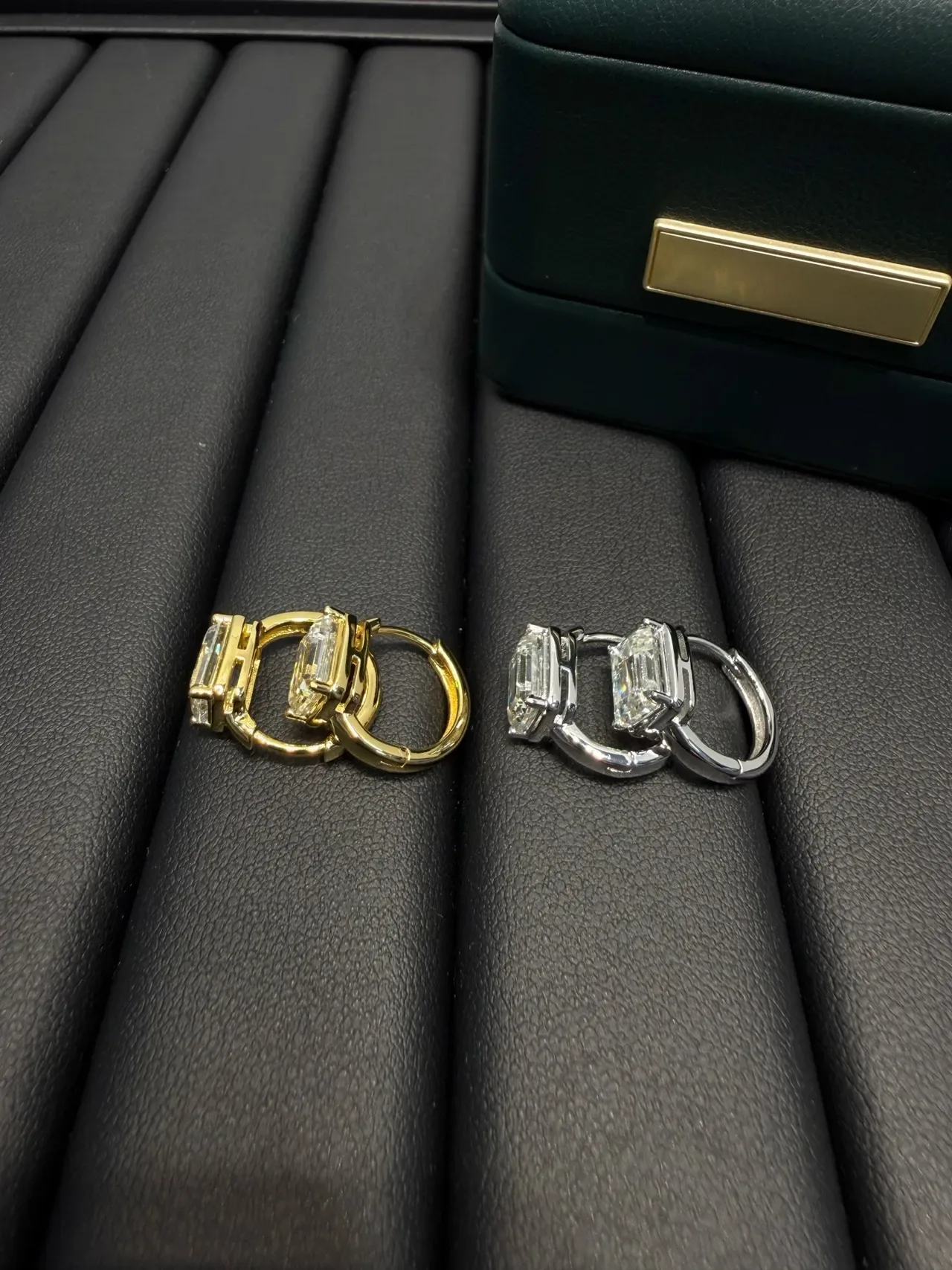 Gold and Silver Tone Rectangular-Cut Stone Hinged Hoop Rings 4