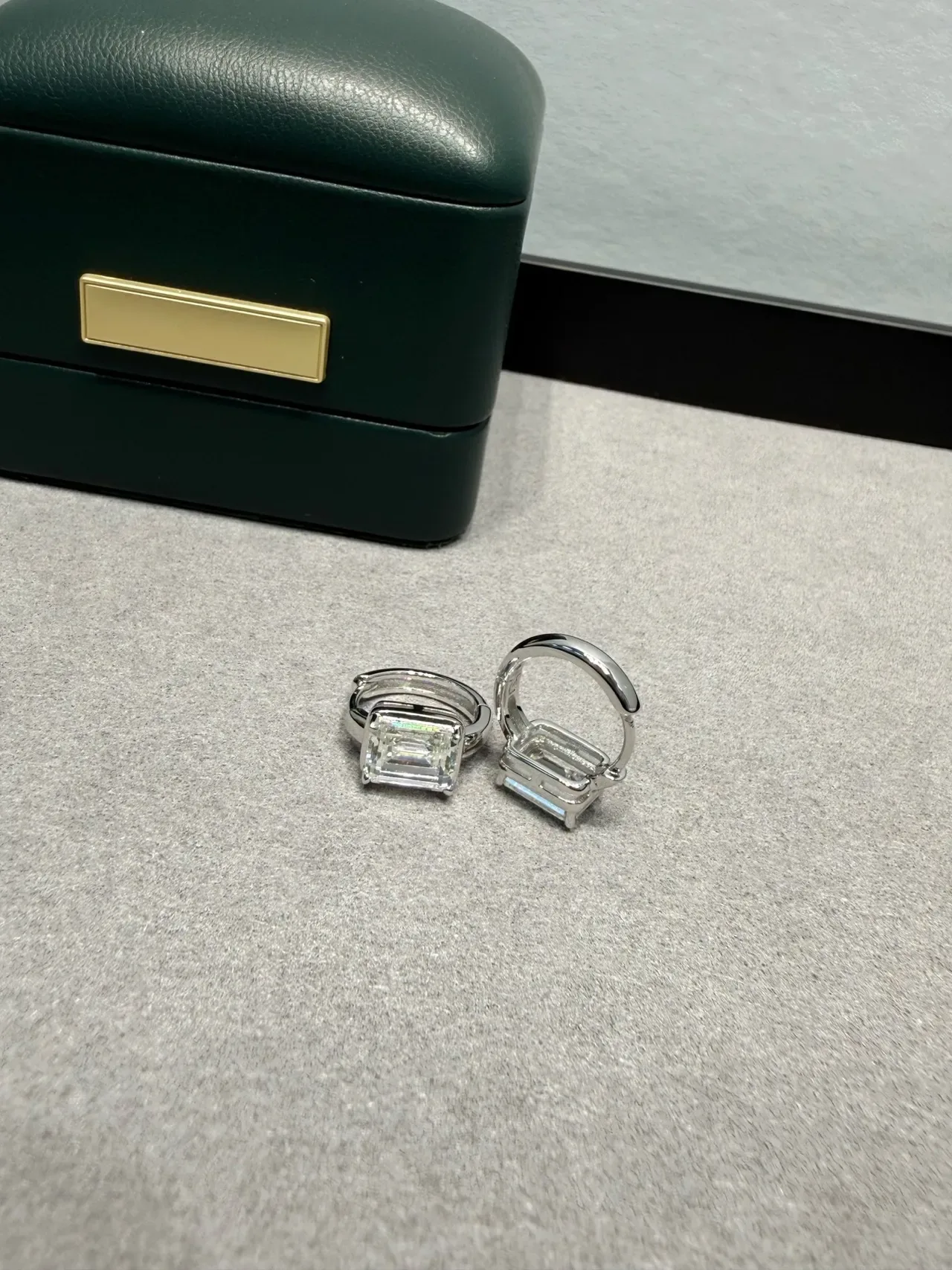 Gold and Silver Tone Rectangular-Cut Stone Hinged Hoop Rings 7