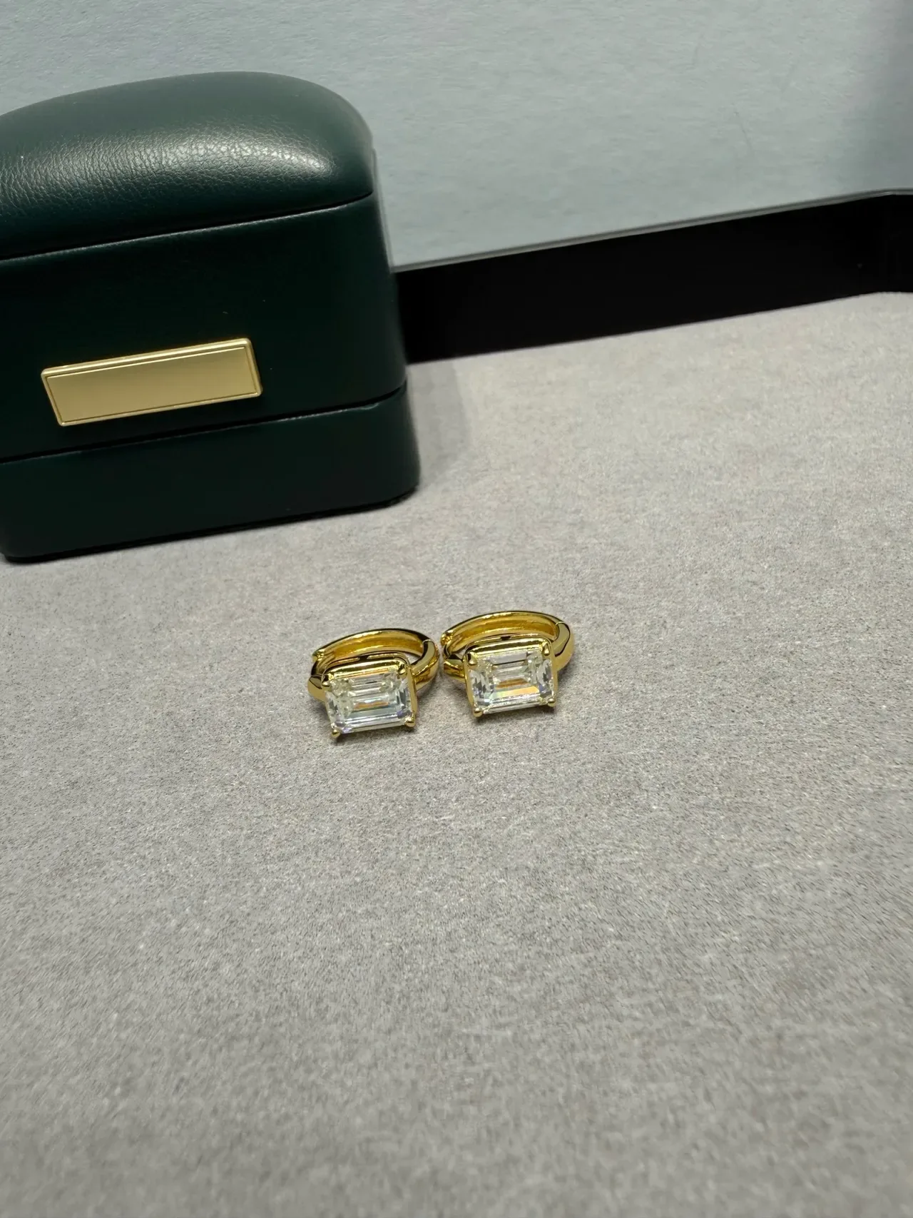 Gold and Silver Tone Rectangular-Cut Stone Hinged Hoop Rings 9