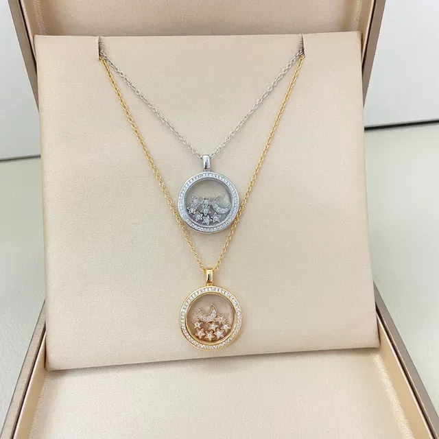 Gold and Silver Tone Star and Moon Locket Pendant Necklaces 2