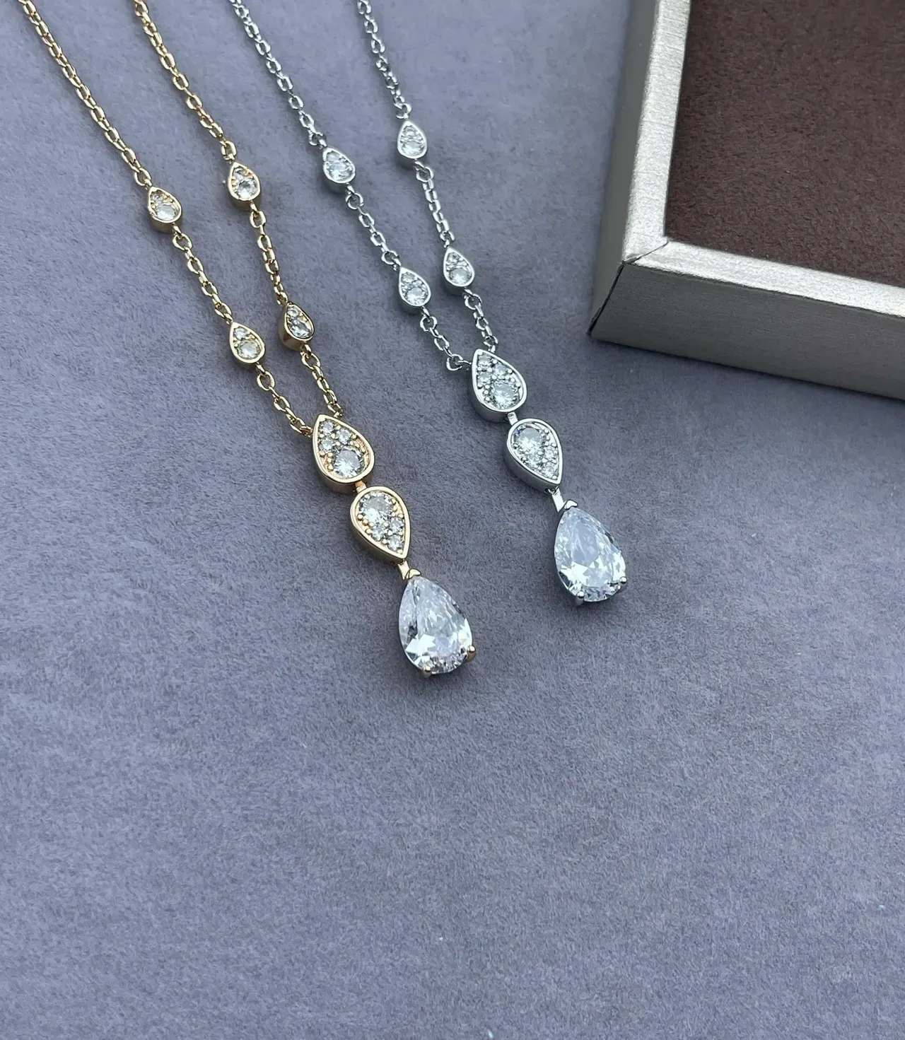 Gold and Silver Tone Teardrop Cascade Pendant Necklaces 2