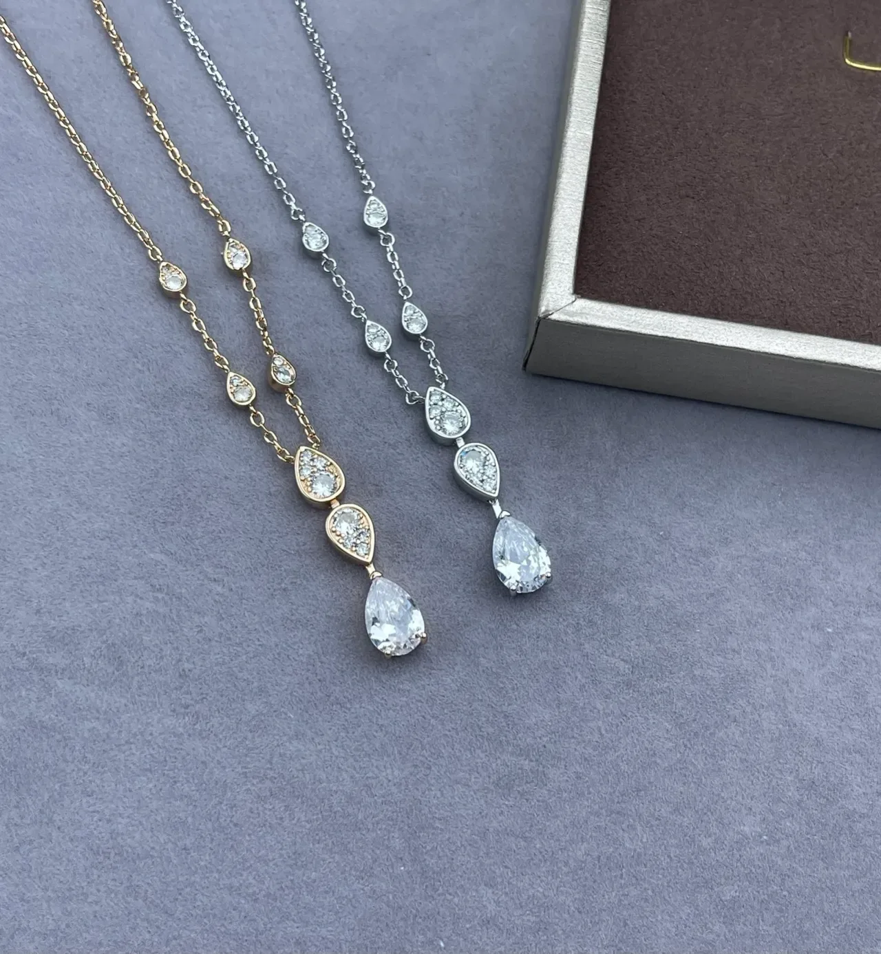 Gold and Silver Tone Teardrop Cascade Pendant Necklaces 3