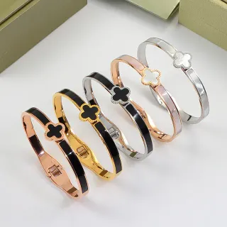 Pulsera bisagra dorada negra banda esmaltada