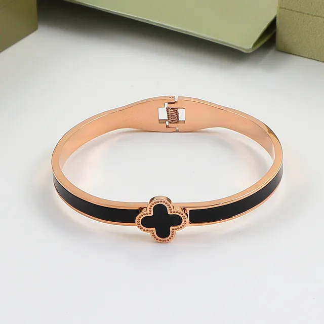 Gold Black Hinged Bangle Enamel Band Bracelet 7