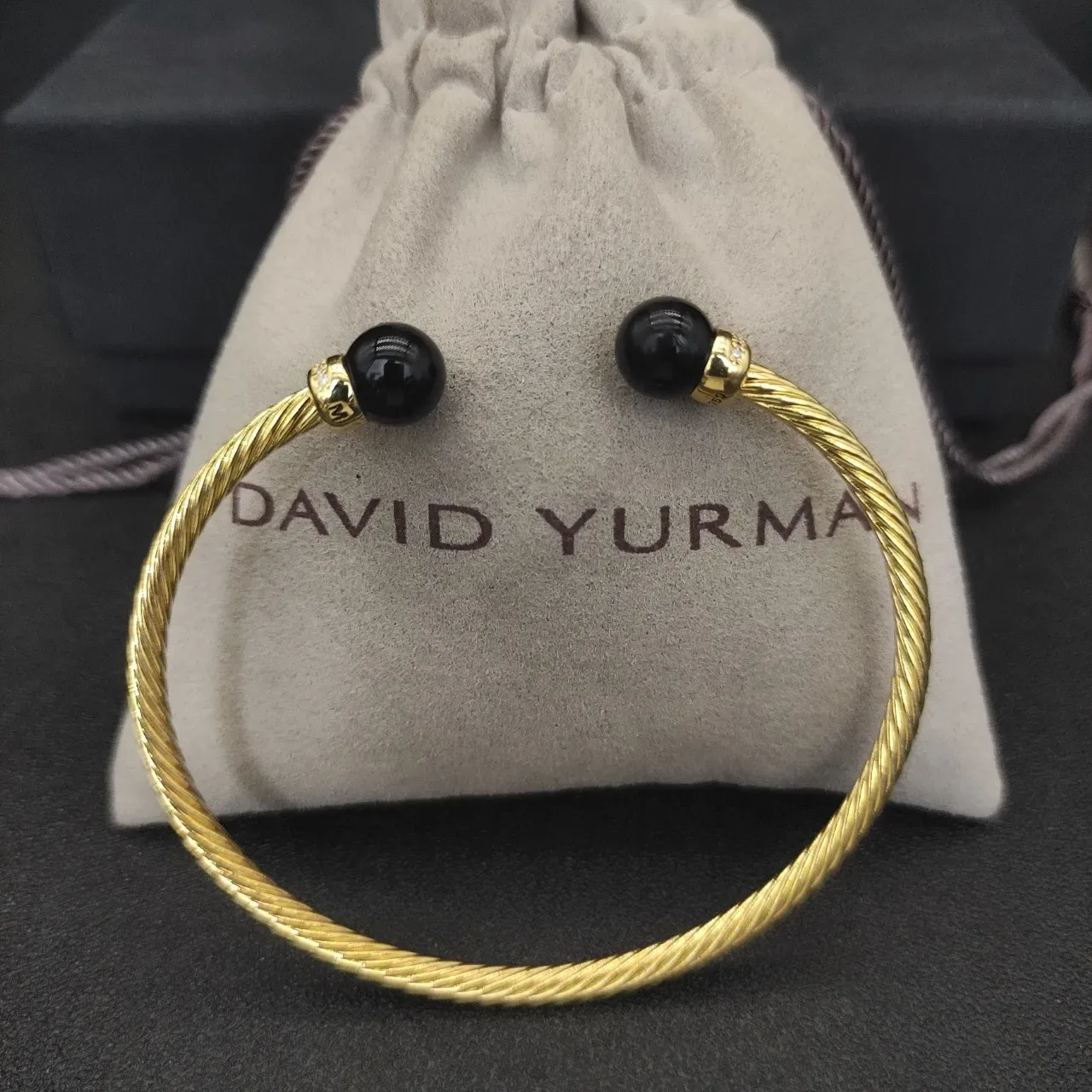 Gold Black Twisted Cable Spherical End Caps Bracelet 3