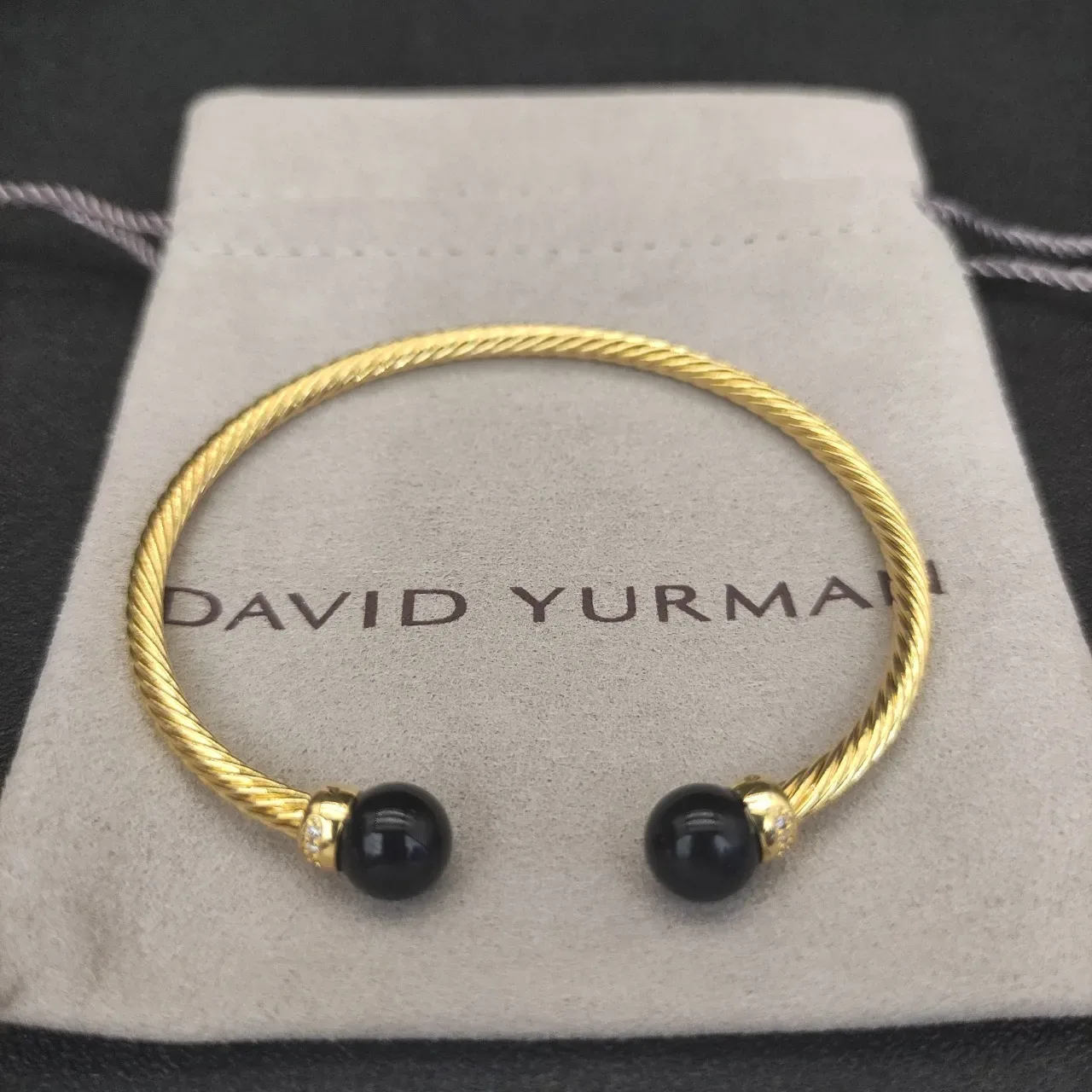 Gold Black Twisted Cable Spherical End Caps Bracelet 4