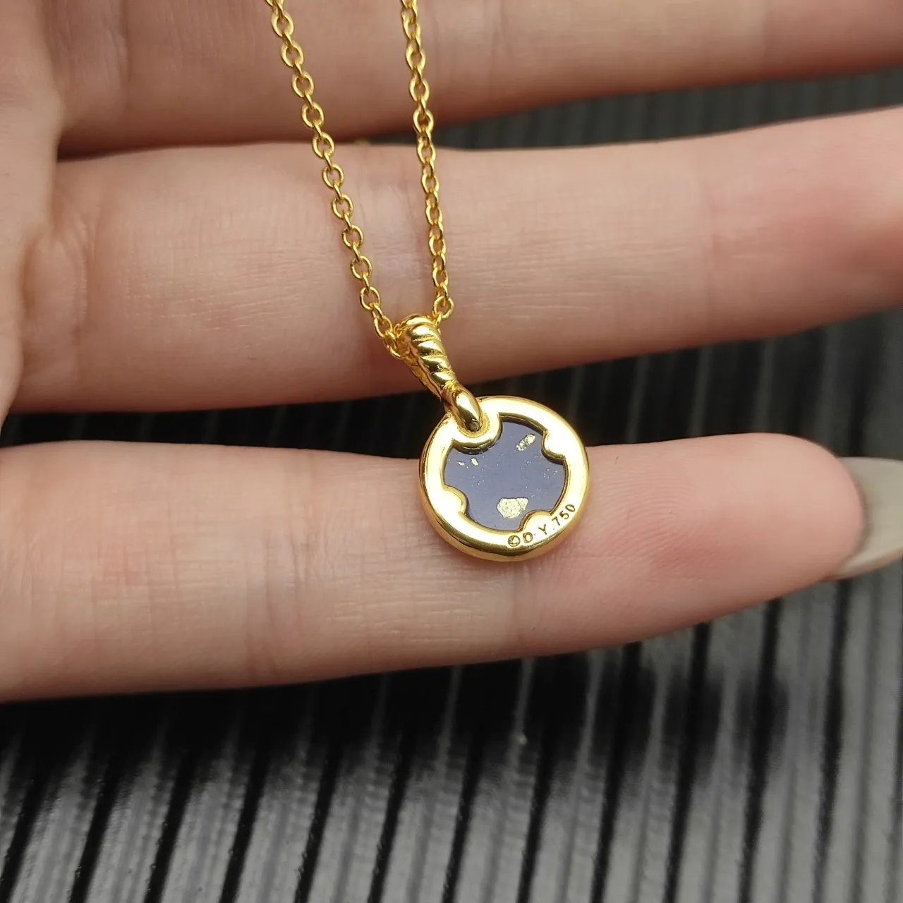 Gold Lapis Lazuli and Diamond Halo Disc Pendant Necklace 4