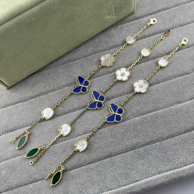 Gold Multicolor Chain Floral Quatrefoil Charms Bracelet 1