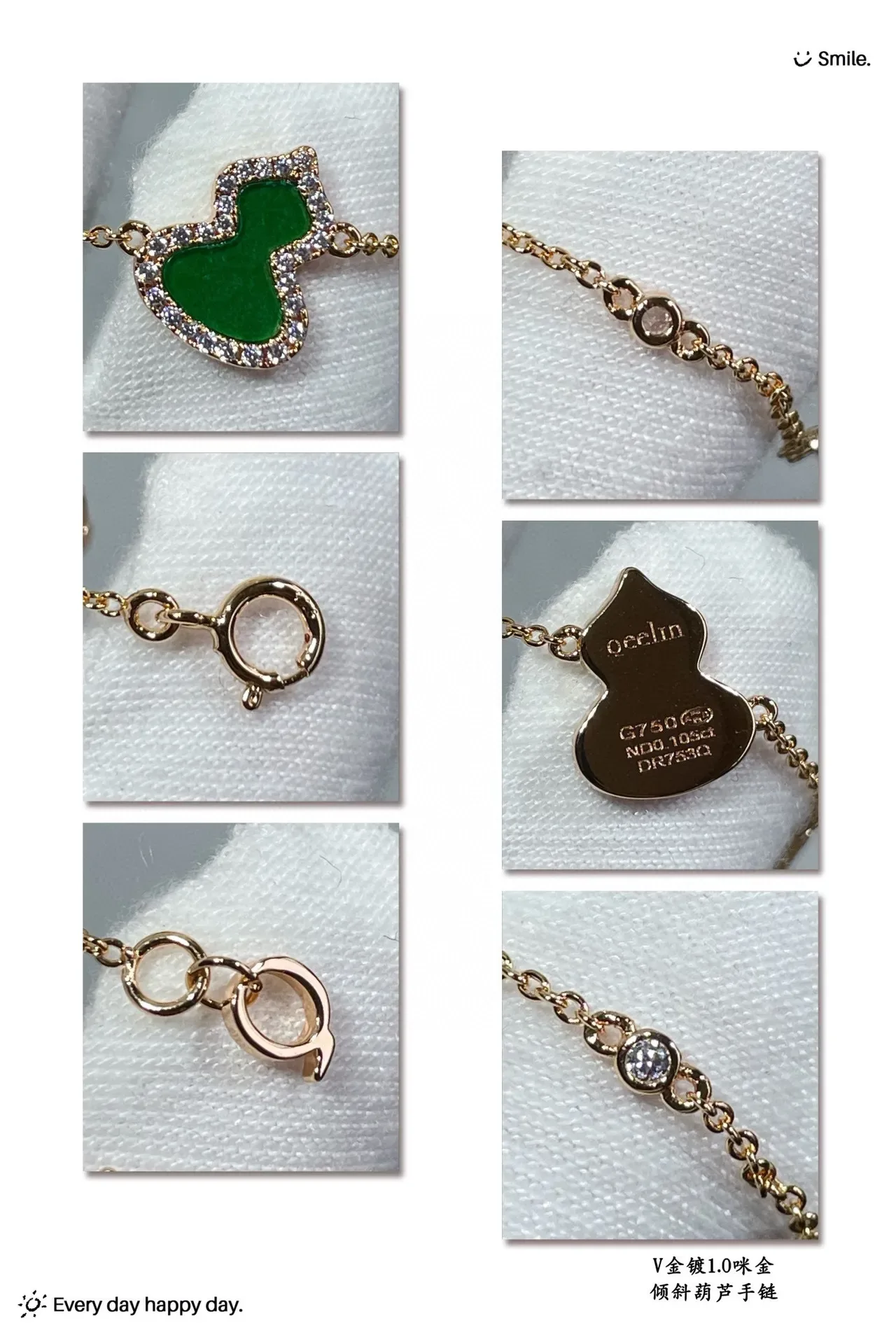 Gold Multicolor Chain Gourd-Shaped Pendant Bracelet 2