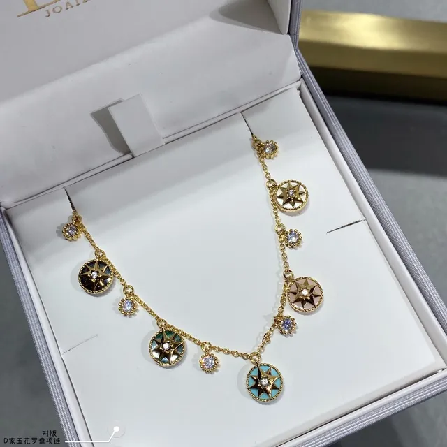 Gold Multicolor Chain Multi-Charm Dangle Necklace 2