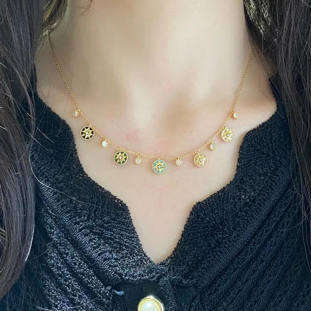 Gold Multicolor Chain Multi-Charm Dangle Necklace 9