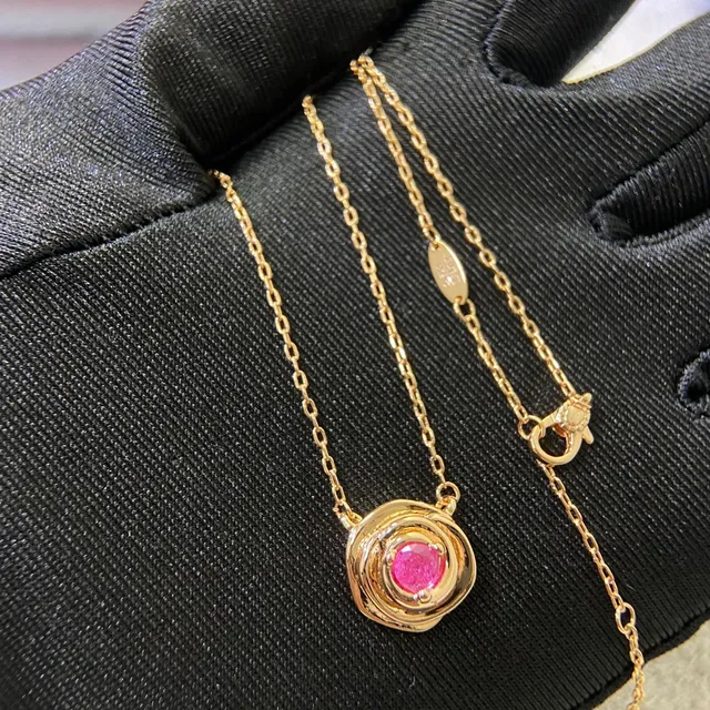 Gold Pink Swirl Pendant Faceted Central Gemstone Necklace 4