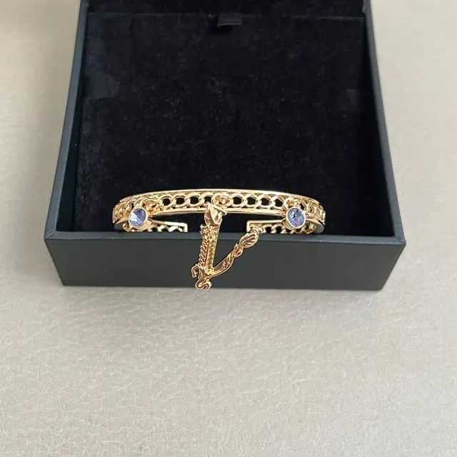 Gold Purple Open Cuff Chain-Link Band Bracelet 3