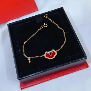Pulsera colgante de cadena de oro con esmalte rojo en forma de nube