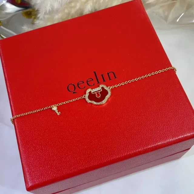 Gold Red Chain Enamel Cloud-Shaped Pendant Bracelet 6