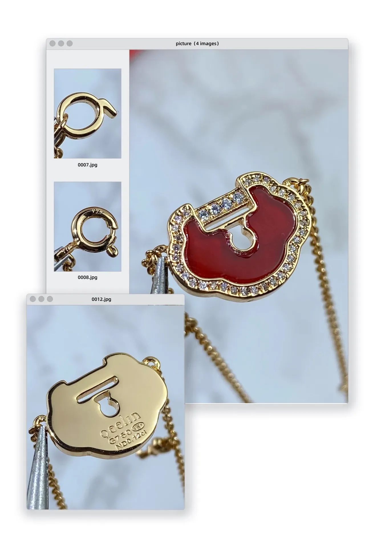 Gold Red Chain Enamel Cloud-Shaped Pendant Bracelet 7