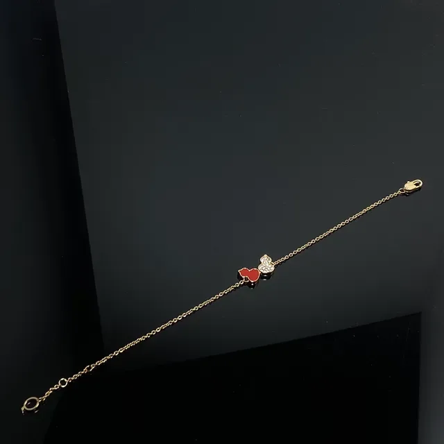Gold Red Chain Enamel Heart Charm Bracelet 2
