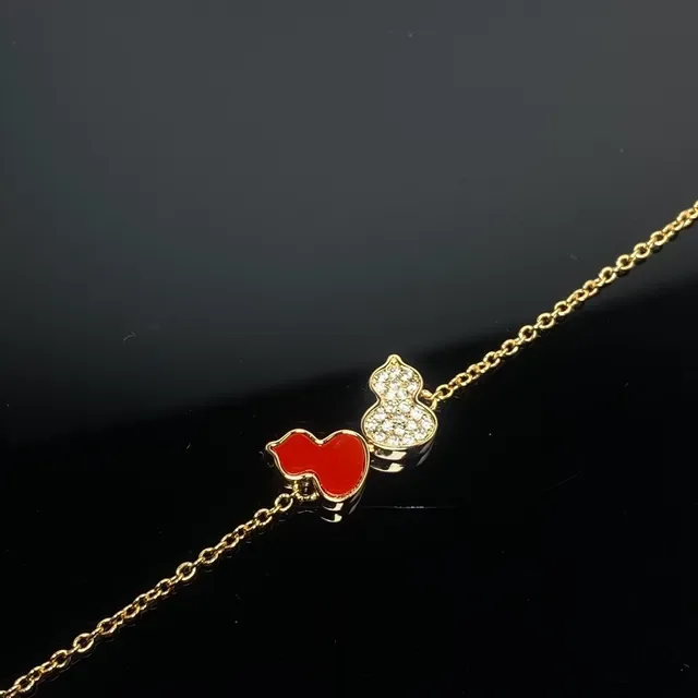 Gold Red Chain Enamel Heart Charm Bracelet 3