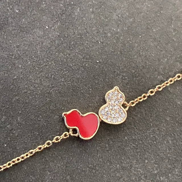 Gold Red Chain Enamel Heart Charm Bracelet 4
