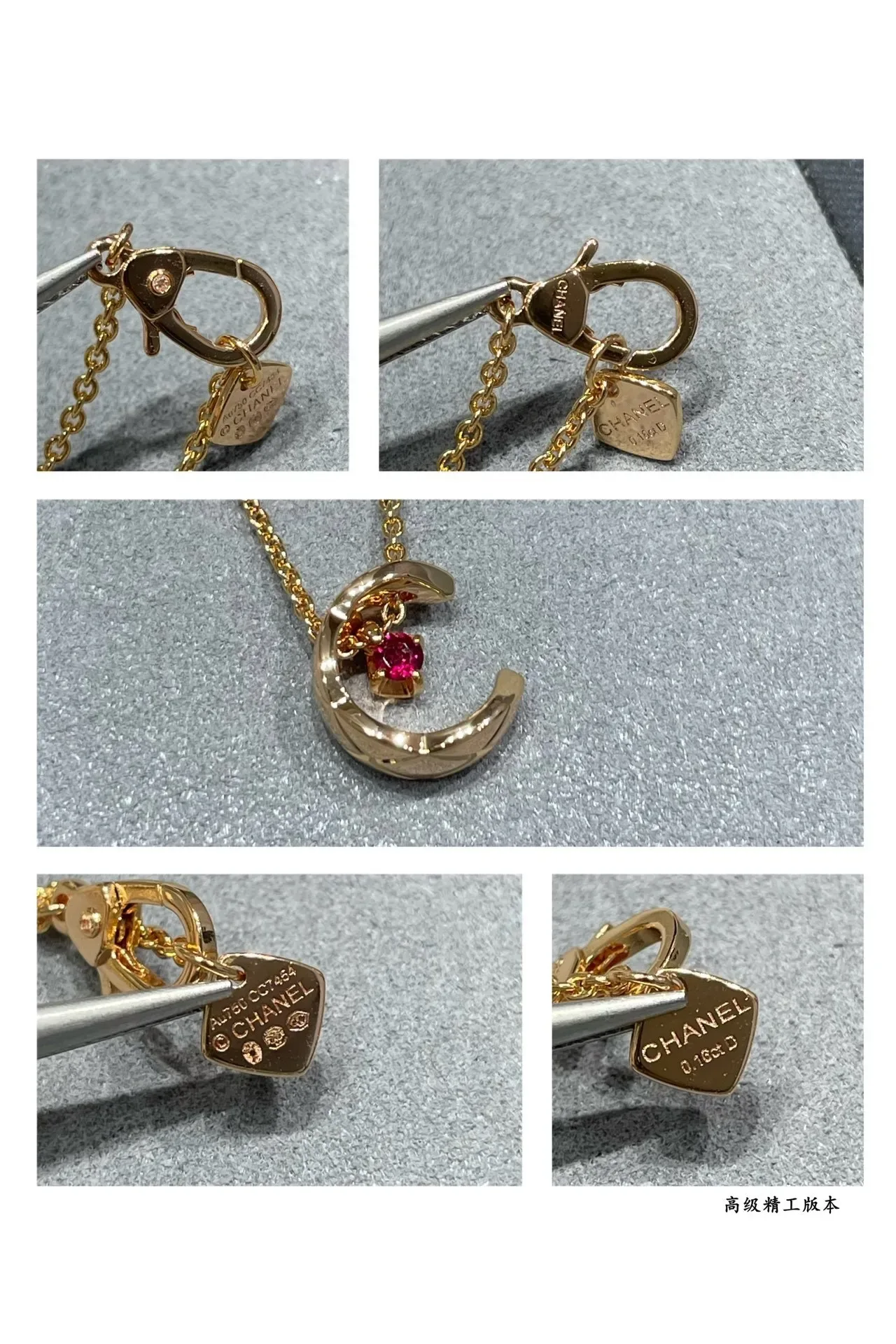 Gold Red Crescent Moon Pendant Solitaire Gemstone Necklace 2
