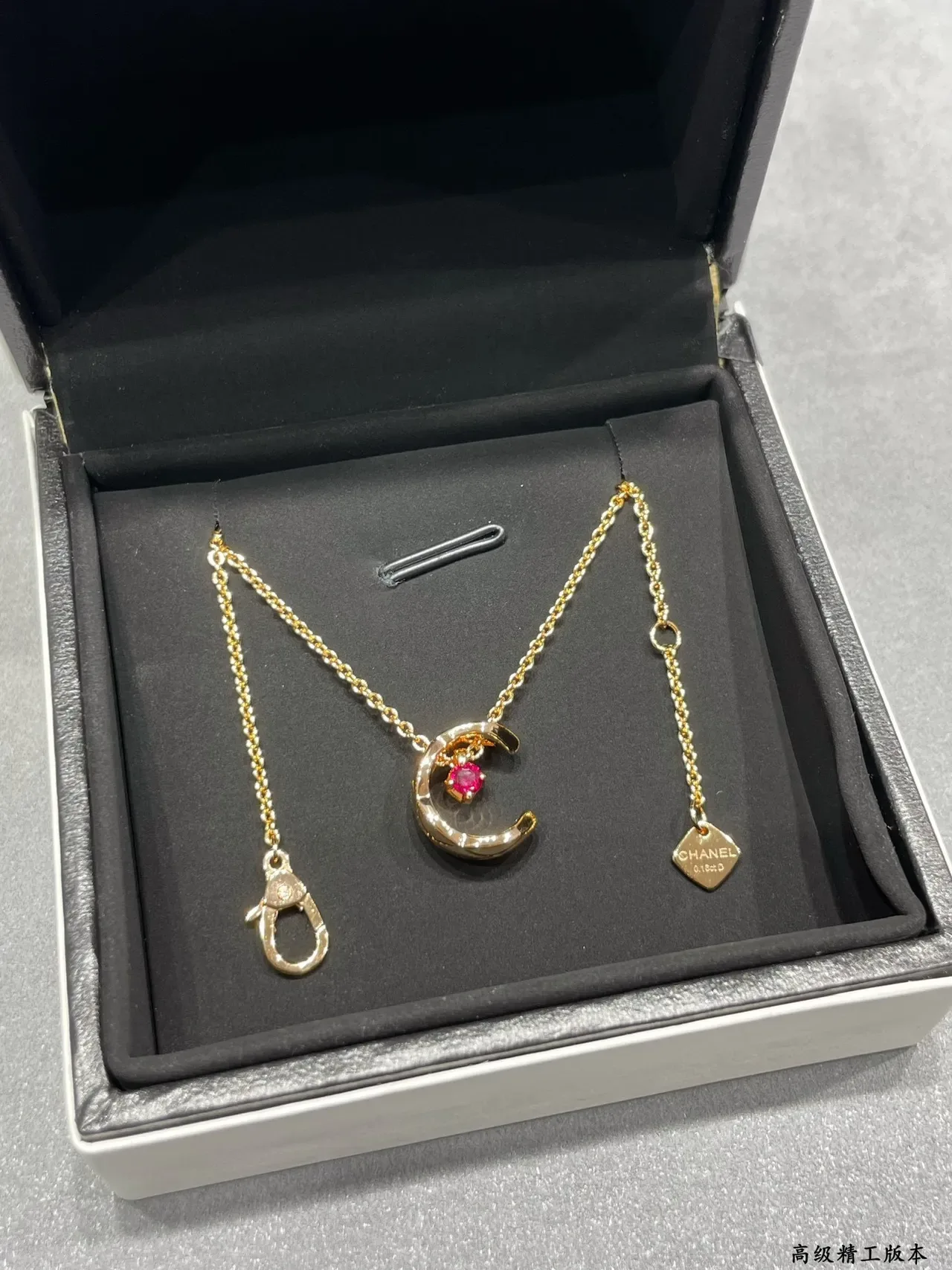 Gold Red Crescent Moon Pendant Solitaire Gemstone Necklace 5