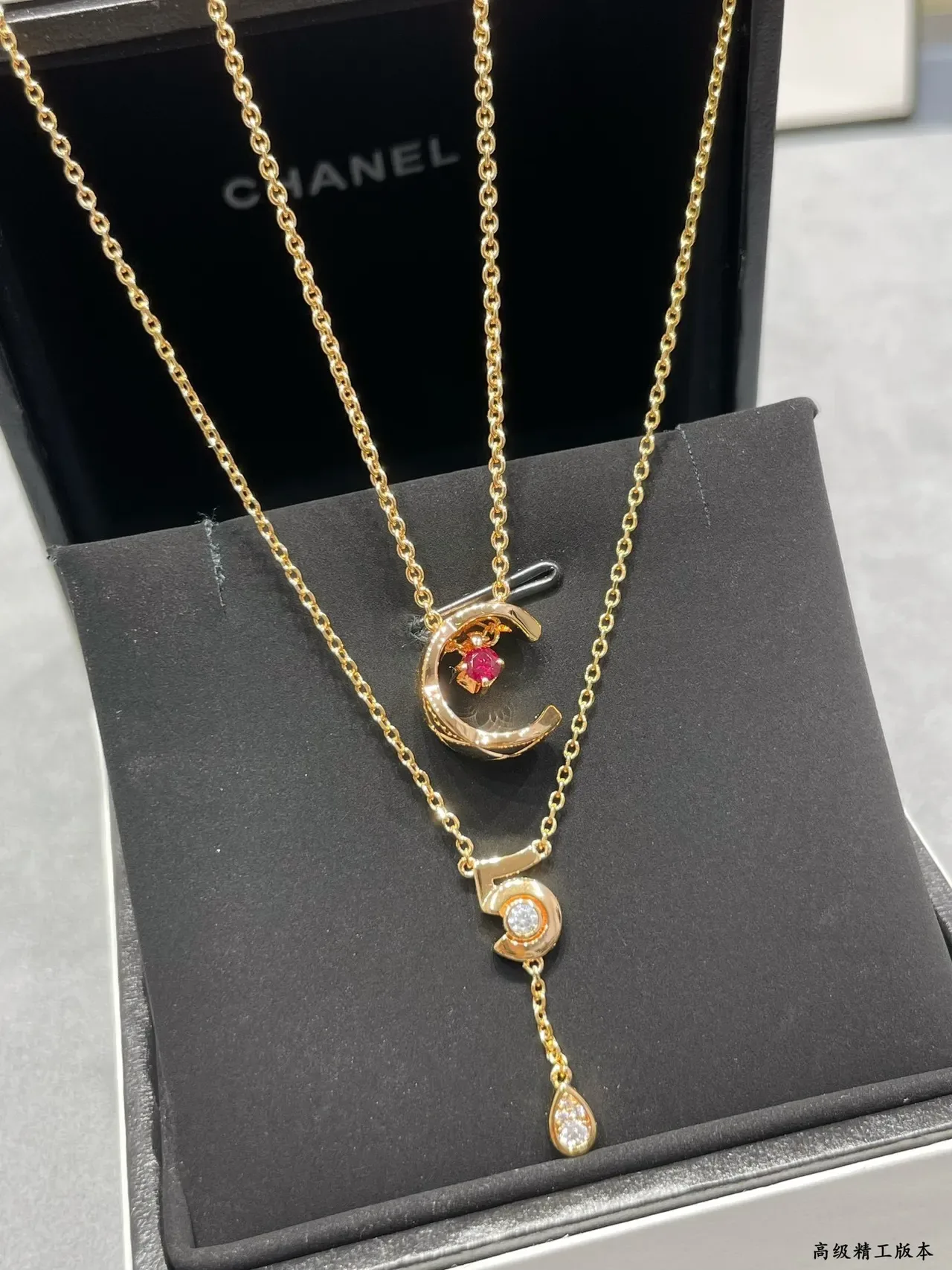 Gold Red Crescent Moon Pendant Solitaire Gemstone Necklace 8