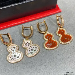 Gold Red Gourd-Shaped Pendant Pavé Crystal Border Earrings
