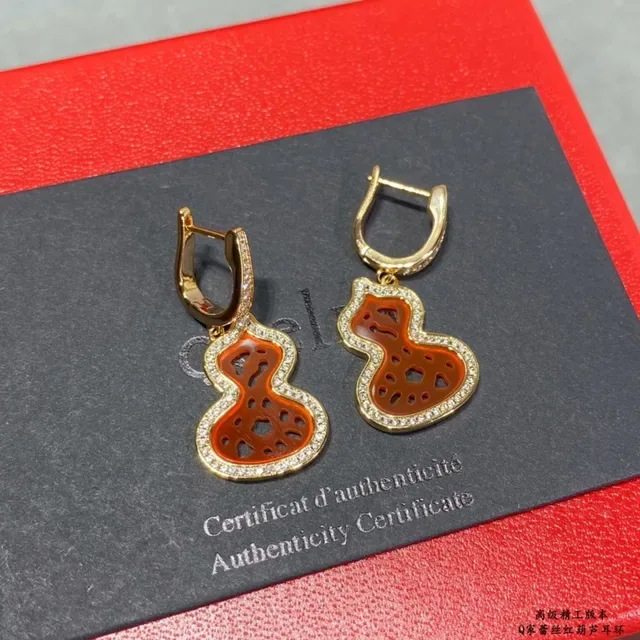 Gold Red Gourd-Shaped Pendant Pavé Crystal Border Earrings 2