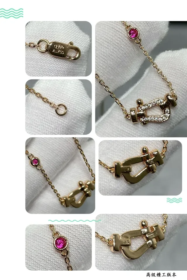 Collar Cadena de Oro Rosa Roja Broche Pavé-Set Colgante 2