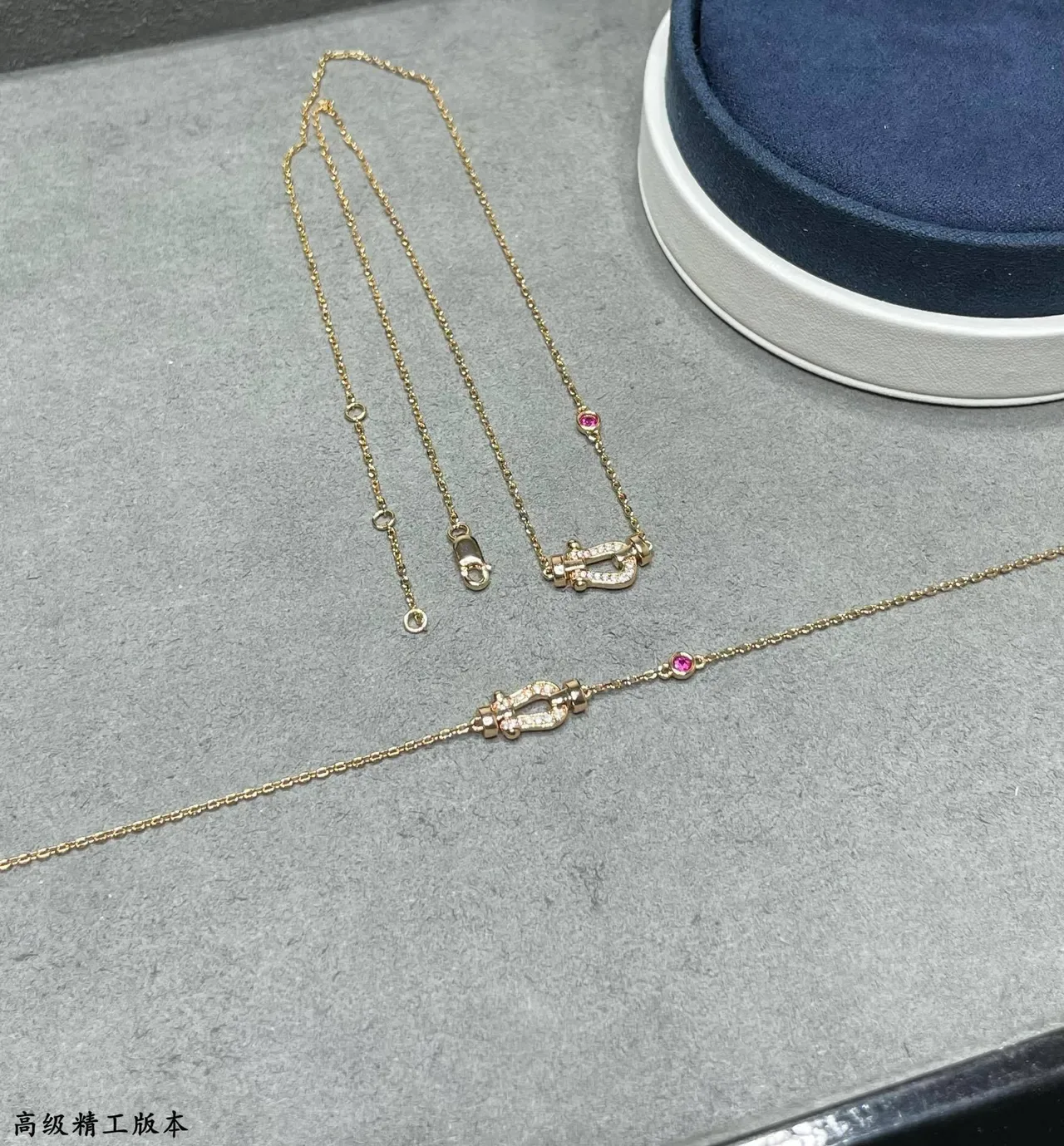 Collar Cadena de Oro Rosa Roja Broche Pavé-Set Colgante 5