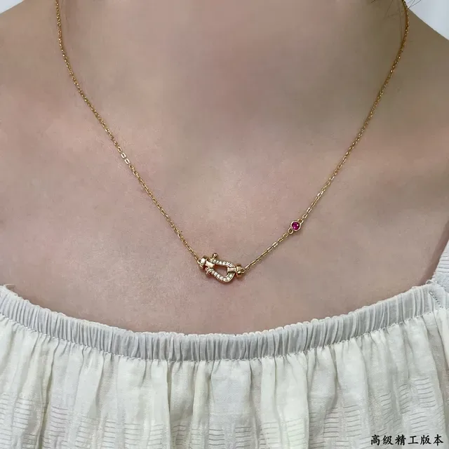 Collar Cadena de Oro Rosa Roja Broche Pavé-Set Colgante 9