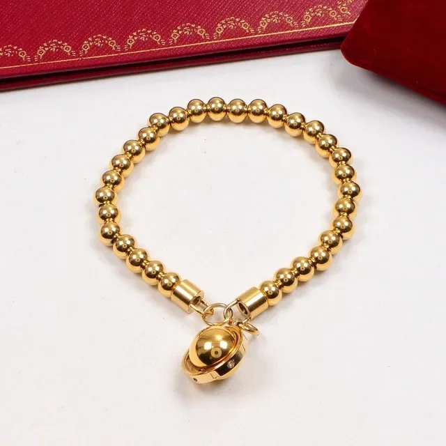 Gold Silver Beaded Chain Spherical Charm Bracelet 3