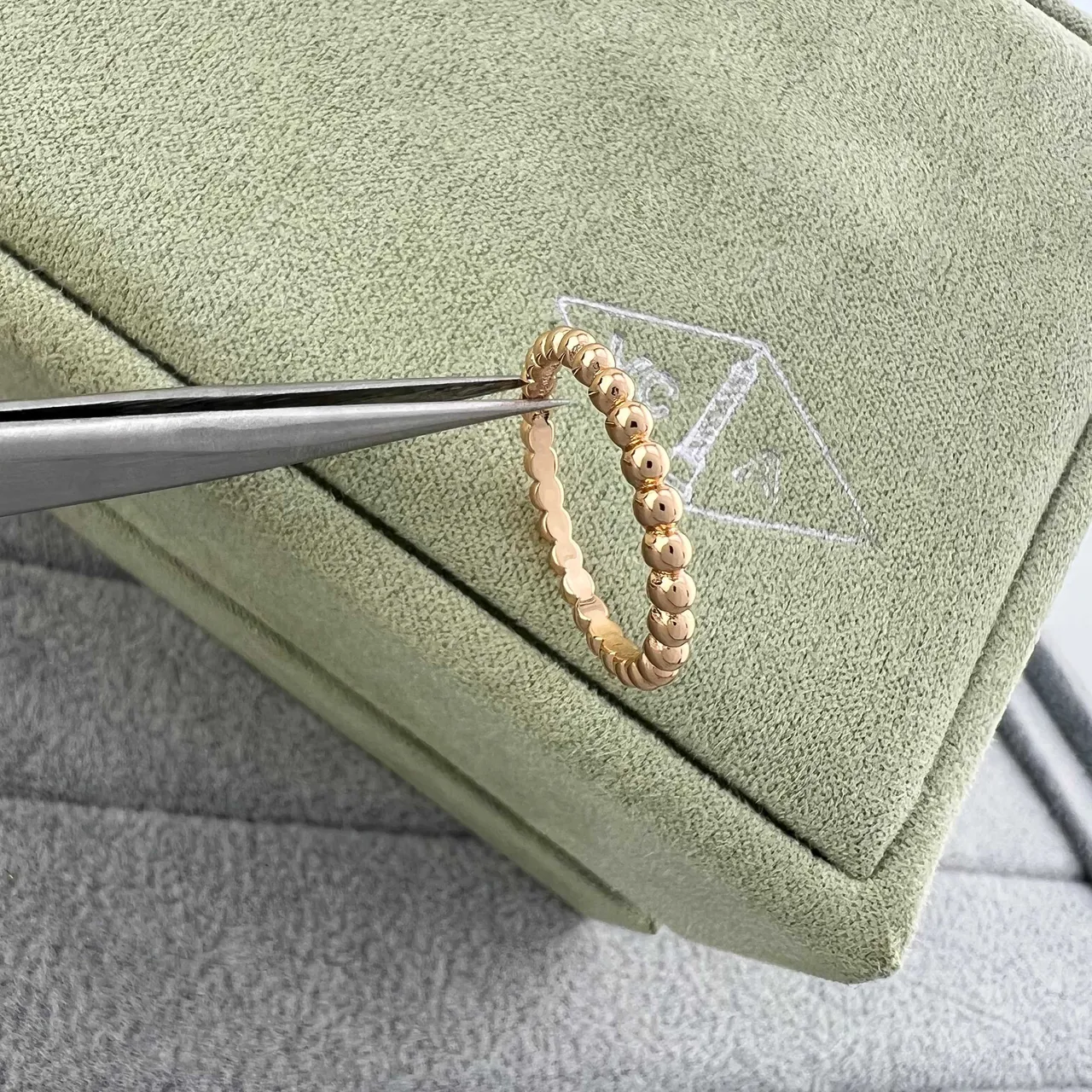 Gold Silver Beaded Edge Stackable Ring 4