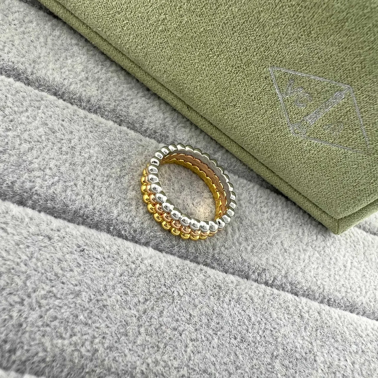 Gold Silver Beaded Edge Stackable Ring 5