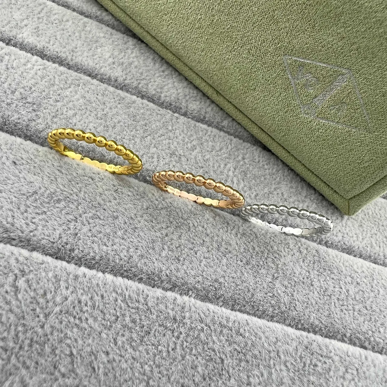 Gold Silver Beaded Edge Stackable Ring 6