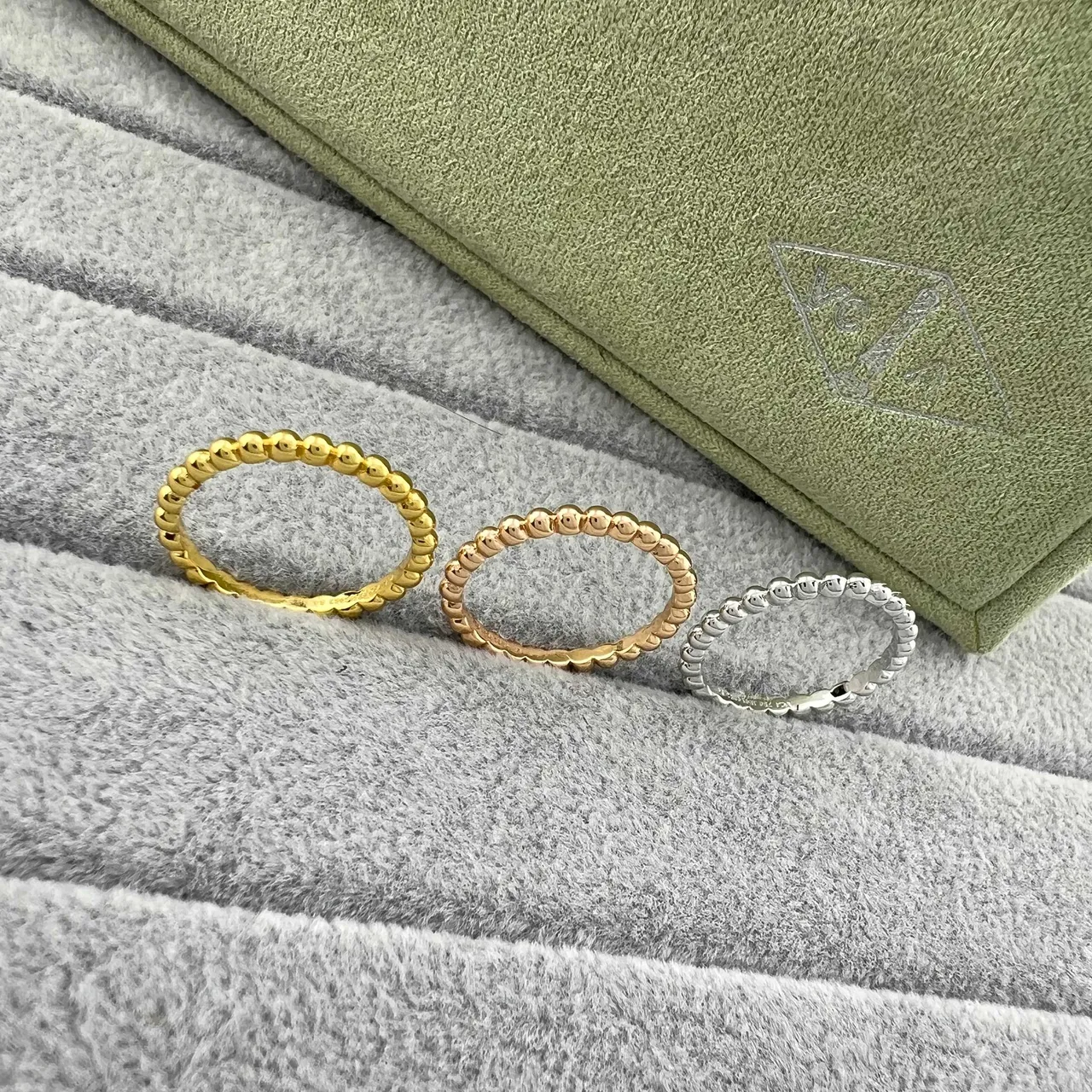 Gold Silver Beaded Edge Stackable Ring 7