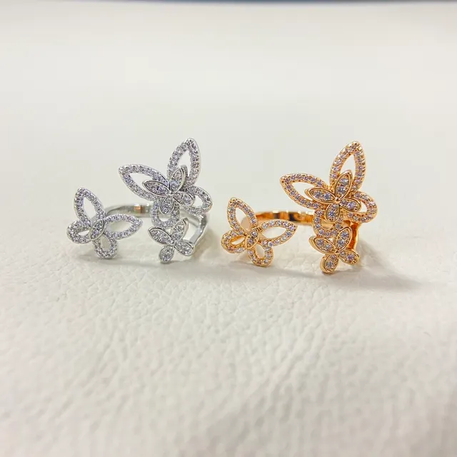 Gold Silver Butterfly Silhouette Pavé-Set Crystals Earrings 2