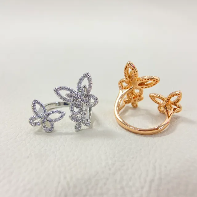Gold Silver Butterfly Silhouette Pavé-Set Crystals Earrings 3
