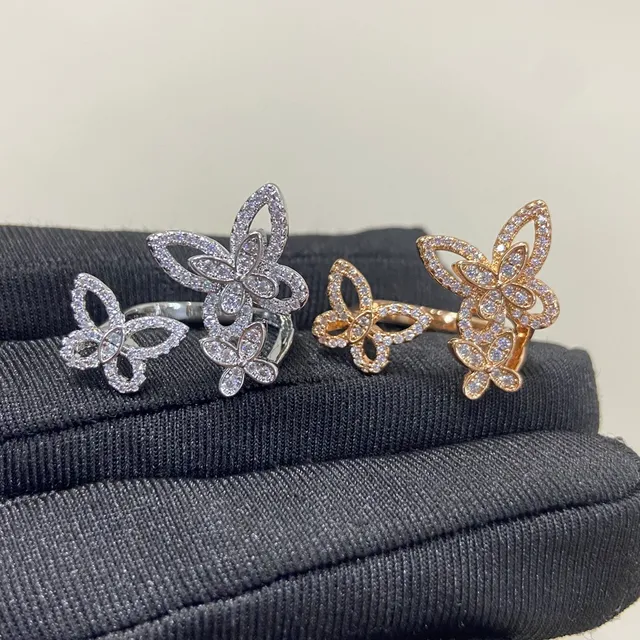 Gold Silver Butterfly Silhouette Pavé-Set Crystals Earrings 4