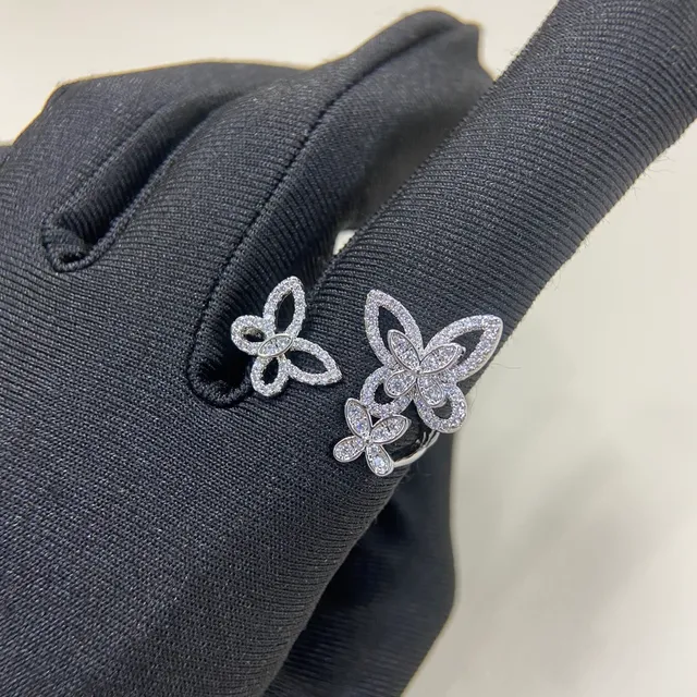 Gold Silver Butterfly Silhouette Pavé-Set Crystals Earrings 5