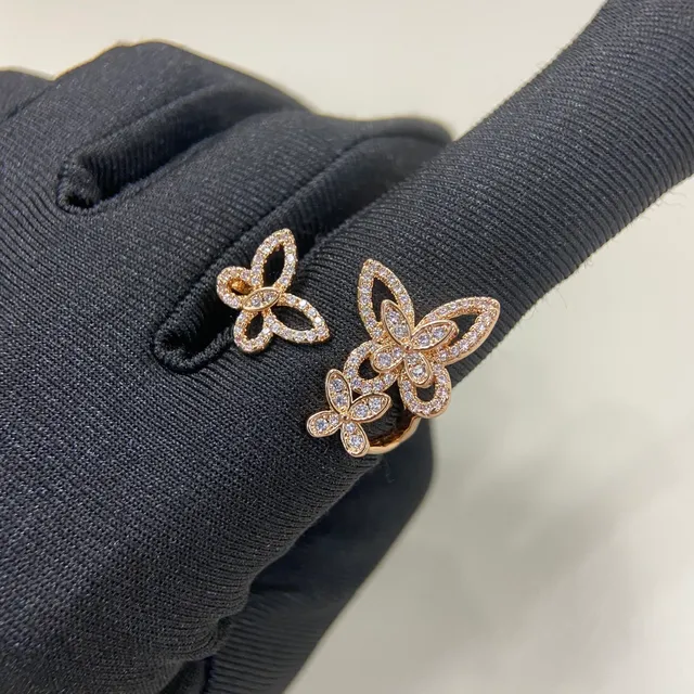 Gold Silver Butterfly Silhouette Pavé-Set Crystals Earrings 6