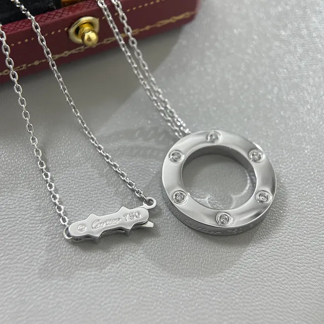 Gold Silver Circular Open-Frame Pendant Six Bezel-Set Clear Stones Necklace 2