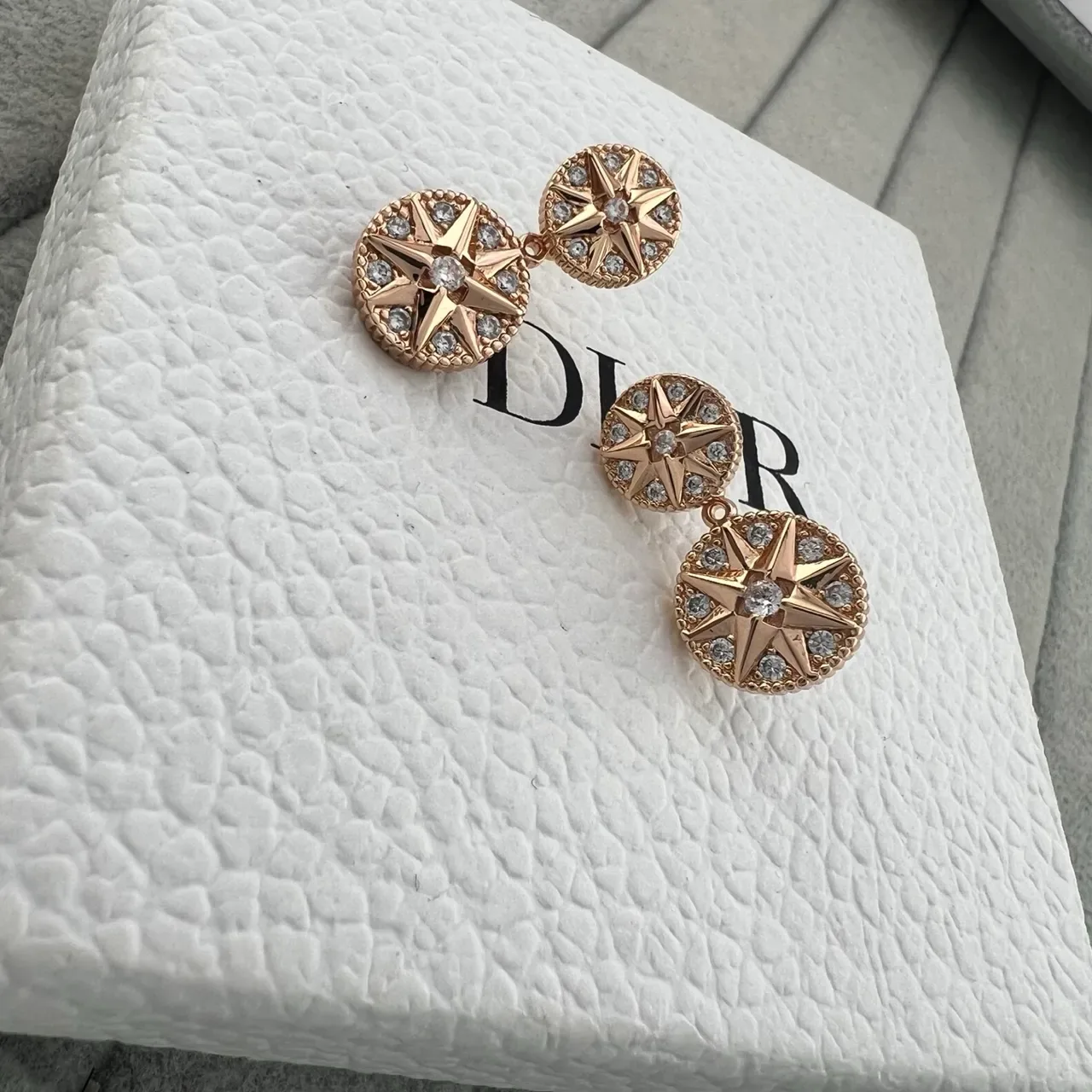 Gold Silver Compass-Star Motif Pavé Crystal Setting Earrings 3