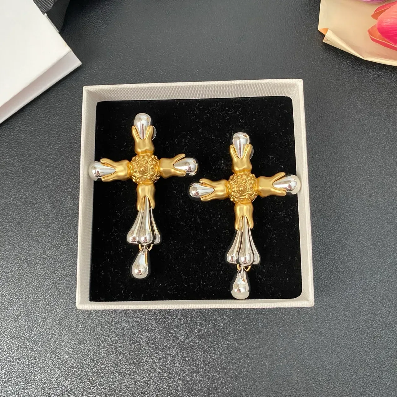 Gold Silver Cross-Shaped Two-Tone Metal Jewelry 6