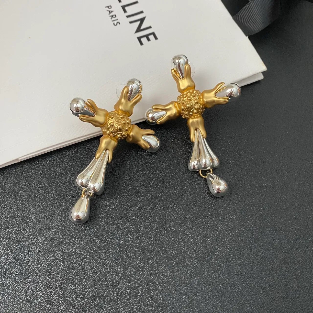 Gold Silver Cross-Shaped Two-Tone Metal Jewelry 7
